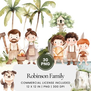 Robinson Family Clipart - 30 PNG - Planificateur numérique, Junk Journaling, Wall Art, Utilisation commerciale, Sublimation, Scrapbooking, Cartes, Anniversaire