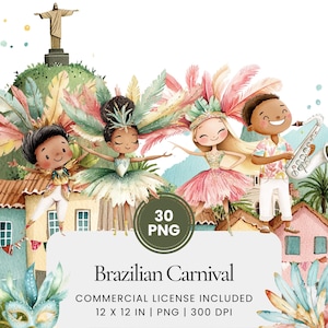 Brazilian Carnival Clipart - 30 PNG - Digital Planner, Junk Journaling, Wall Art, Commercial Use, Sublimation, Scrapbooking, Cards, Mugs
