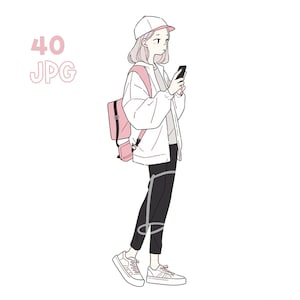10 代の少女のクリップアート - 40 の高品質 JPG - デジタル プランナー、ジャンク ジャーナリング、ウォール アート、シンプルなライン、商用利用、デジタル ダウンロード、マグカップ
