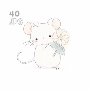 Mouse & Flower Clipart - 40 High Quality JPGs - Digital Planner, Junk Journaling, Wall Art, Commercial Use, Digital Download, Mugs, Apparel