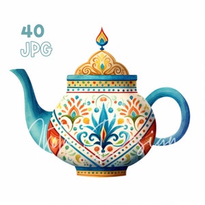 Théière marocaine Clipart - 40 JPG de haute qualité - Planificateur numérique, Junk Journaling, Aquarelle, Art mural, Utilisation commerciale, Téléchargement numérique