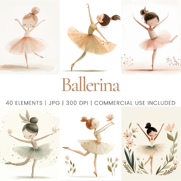 Ballerina Clipart - 40 High Quality JPGs - Digital Planner, Junk Journaling, Minimalistic, Wall Art, Commercial Use, Digital Download, Mugs