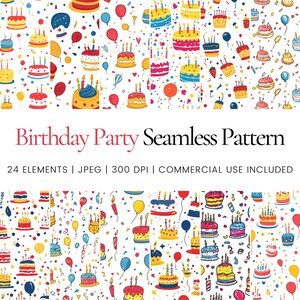 Geburtstagsparty nahtloses Wiederholungsmuster, digitale Papiere, Hintergrund, Tumbler Wrap, druckbar, kommerzielle Nutzung digitales Papier, Tassen, Wohndekoration