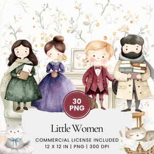 Little Women Clipart - 30 PNG - Digital Planner, Junk Journaling, Wall Art, Commercial Use, Sublimation, Scrapbooking, Scene, Sticker, Cards