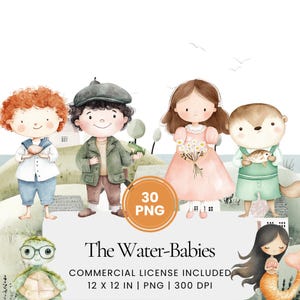 The Water-Babies Clipart - 30 PNG - Digitale Planner, Junk Journaling, Kunst aan de muur, Commercieel Gebruik, Sublimatie, Scrapbooking, Kaarten, Mok, Scène