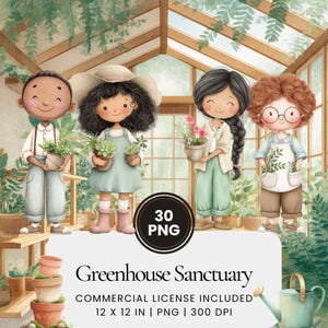 Aquarel kas clipart, vrouw schrijvend in tuin PNG, kunst van kamerplanten, botanische heiligdom bundel, esthetische tijdschrift graphics