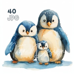 気まぐれなペンギンのクリップアート - 40 枚の高品質 JPG - デジタル プランナー、ジャンク ジャーナリング、水彩、商用利用、デジタル ダウンロード、マグカップ