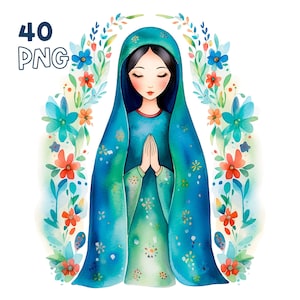 Heilige Maria Clipart - 40 Hoge kwaliteit PNG - Digitale Planner, Junk Journaling, Aquarel, Muurkunst, Commercieel Gebruik, Digitale Download, Mokken