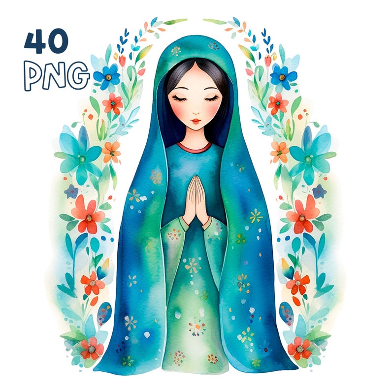 Virgin Mary Clipart Bundle, Holy Mother Printable Christian Art, Marian ...