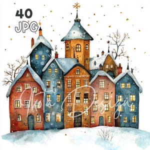 Christmas City Scene Clipart - 40 High Quality JPGs - Digital Planner, Junk Journaling, Wall Art, Commercial Use, Sublimation, Scrapbook