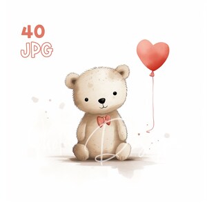 テディベアのクリップアート - 40 枚の高品質 JPG - デジタル プランナー、ジャンク ジャーナリング、水彩画、ウォール アート、商用利用、デジタル ダウンロード、マグカップ