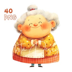 Clipart de vovós fofas - 40 PNGs de alta qualidade - planejador digital, diário de lixo, aquarela, arte de parede, uso comercial, sublimação, canecas