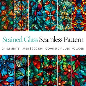 ステンドグラス シームレス 12 x 12 デジタルペーパーパック、スクラップブック用紙、ジャーナル、裏紙、タンブラーラップ、昇華、カード作成、工芸品