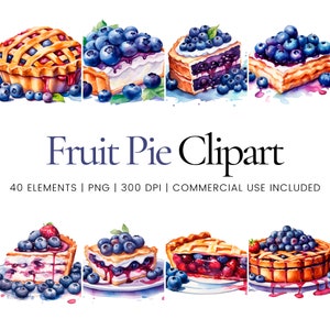 Fruit Pie Clipart - 40 PNGs van hoge kwaliteit - Digitale Planner, Junk Journaling, Aquarel, Commercieel Gebruik, Digitale Download