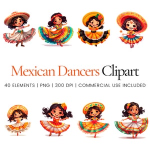 Clipart de danseuse mexicaine - 40 PNG haute qualité - Agenda numérique, journal intime, lignes simples, décoration murale, usage commercial, téléchargement numérique