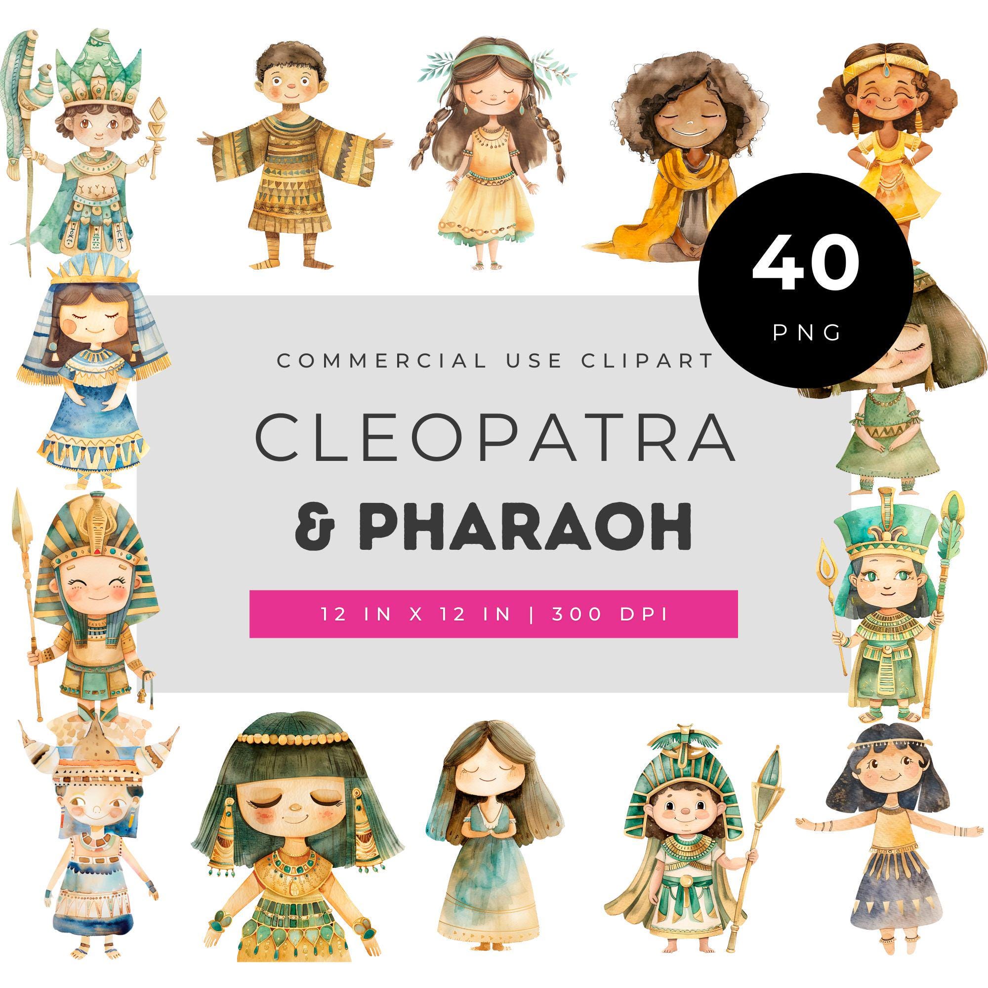 Cleopatra Pharaoh Clipart Set Cute Ancient Egypt Characters Watercolor ...