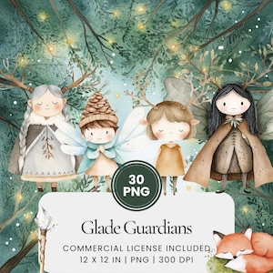 Glade Guardians Clipart - 30 PNG - Digital Planner, Junk Journaling, Commercial Use, Sublimation, Scrapbooking, Card, Stickers, Scene, Mugs