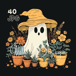 Halloween Gardener Ghosts Clipart - 40 JPG de haute qualité - Planificateur numérique, Junk Journaling, Aquarelle, Art mural, Utilisation commerciale, Tasses, Maison