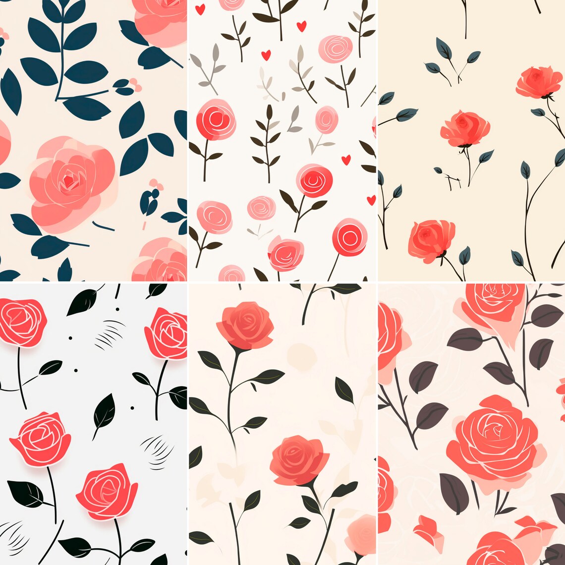 Minimal Roses Seamless Repeat Pattern, Minimal Roses Digital Papers ...