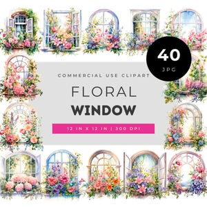 Watercolor floral window clipart bundle with romantic flower frames & garden views for invitations scrapbooking crafts and DIY projects set