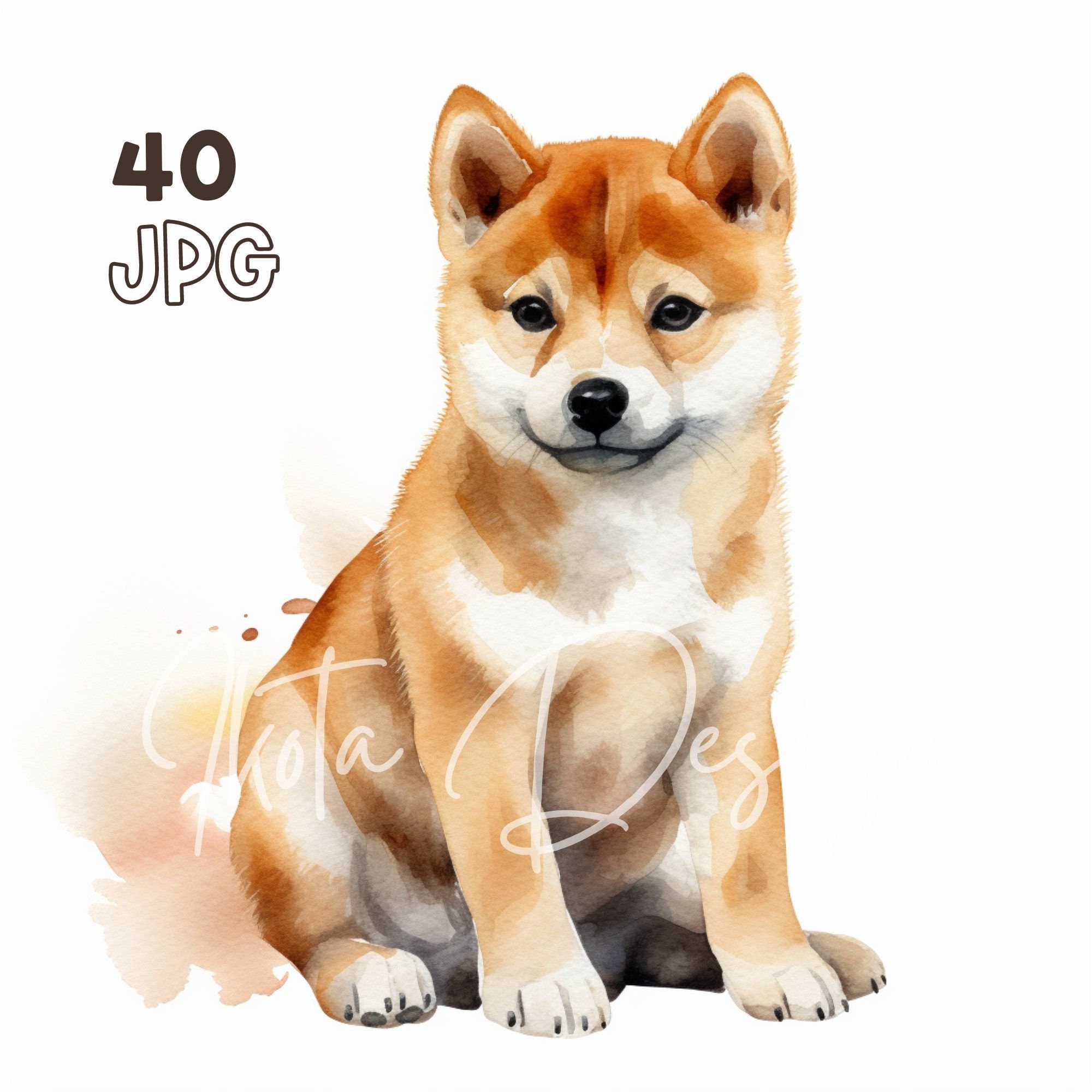 Shiba Inu Puppy Clipart - 40 High Quality JPGs - Digital Planner, Junk  Journaling, Watercolor, Wall Art, Commercial Use, Digital Download