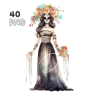 Mexican Catrina Clipart - 40 PNG de haute qualité - Planificateur numérique, Junk Journaling, Wall Art, Utilisation commerciale, Téléchargement numérique, Tasses, Décor