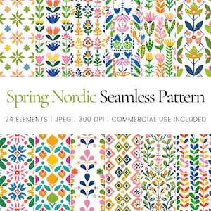 Spring Nordic Seamless Repeat Pattern, Digital Papers, Background, Tumbler Wrap, Printable, Commercial Use, Mugs, Apparel, Decor, Journal
