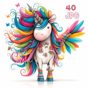 Skurrile Einhorn-Clipart - 40 JPGs - Digitaler Planer, Junk Journaling, Wandkunst, kommerzielle Nutzung, Tassen, Bekleidung, Sublimation, Scrapbooking