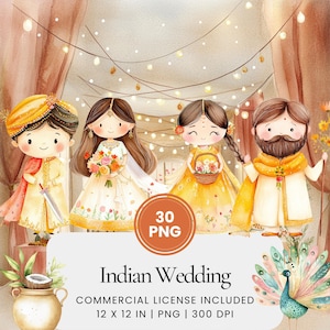 Indian Wedding Clipart - 30 PNG - Planificateur numérique, Junk Journaling, Wall Art, Utilisation commerciale, Sublimation, Scrapbooking, Cartes, Tasses, Scène