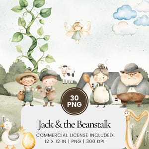 Jack and the Beanstalk Clipart - 30 PNG - Digital Planner, Junk Journaling, Wall Art, Commercial Use, Sublimation, Scrapbooking, Cards, Mugs