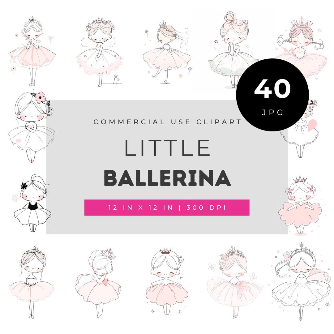 Little Ballerina Clipart Bundle for Girls Decor, Cute Ballet Dancer ...