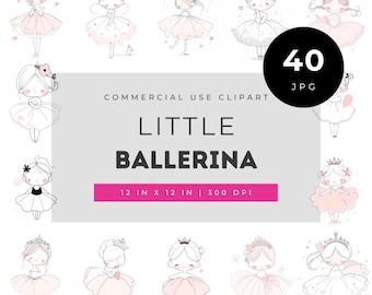 Little ballerina clipart bundle for girls decor, cute ballet dancer illustrations for scrapbooking, watercolor ballerina png set for crafts