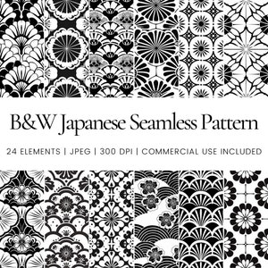 B&W Japanese Seamless Repeat Pattern, Digital Papers, Background, Tumbler Wrap, Printable, Commercial Use Digital Paper, Mugs, Home Decor