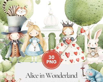 Alice in Wonderland Clipart - 30 PNG - Digital Planner, Junk Journaling, Wall Art, Commercial Use, Sublimation, Scrapbooking, Cards, Mugs