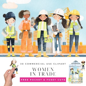 Women in Trades Clipart Bundle, Watercolor Female Construction Worker Illustrations, Woman Welder Electrician PNG, Empowering STEM Designs