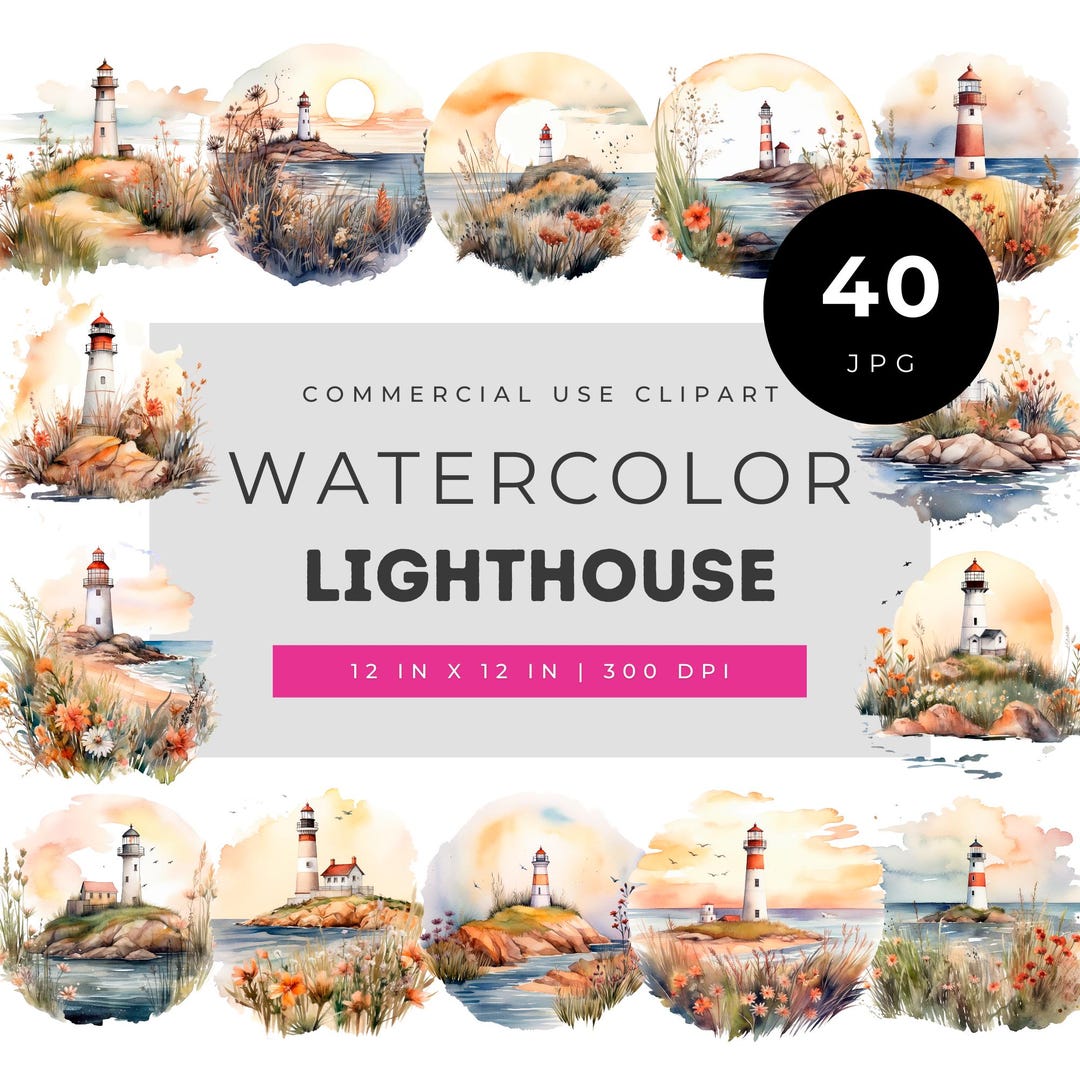 Watercolor Lighthouse Clipart Set Coastal Seascape Visual Printable ...