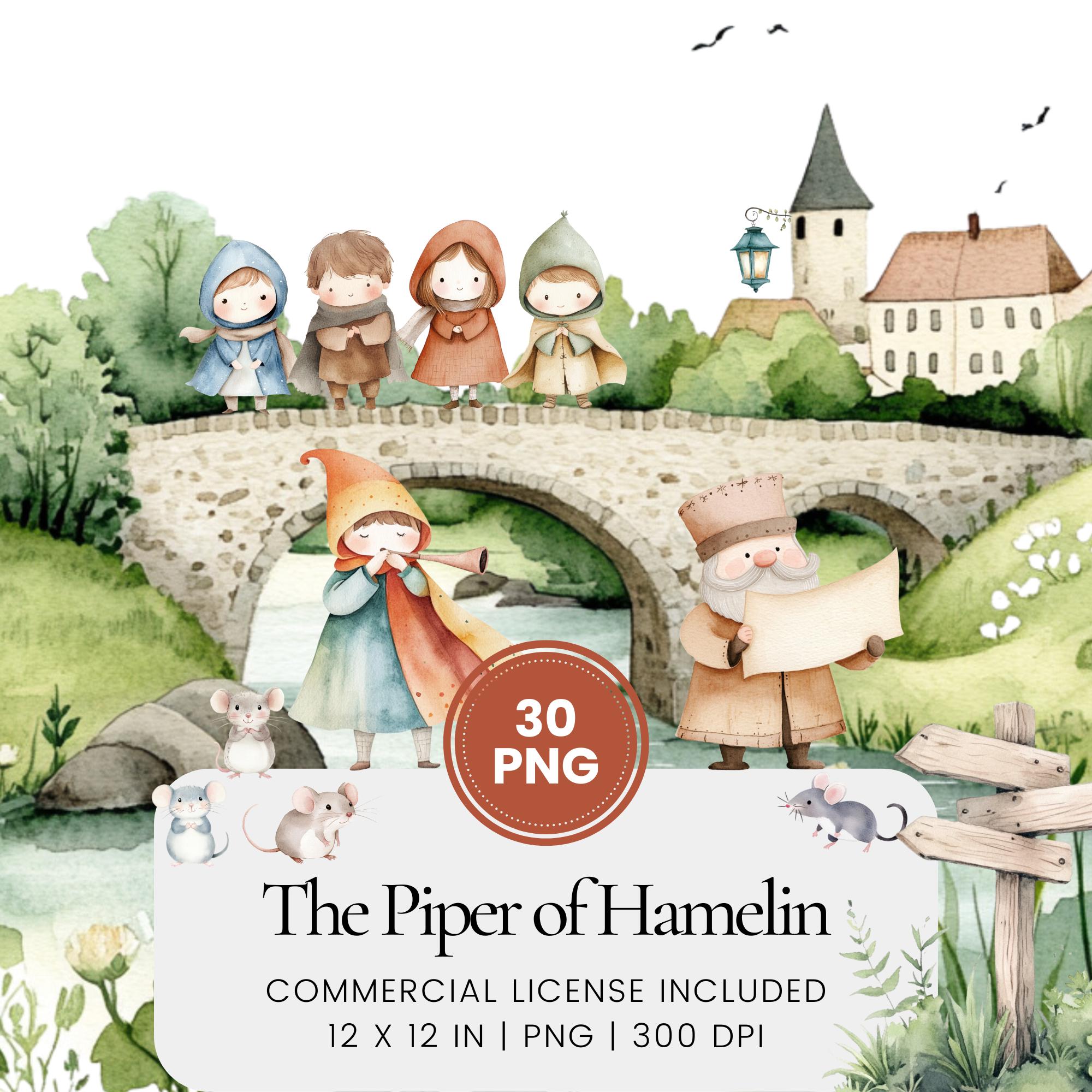 Piper And Rats The Piper of Hamelin Clipart, Watercolor Fairytale PNG Bundle With ...