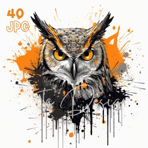 Urban Owl Clipart - 40 hoge kwaliteit JPG's - Digitale Planner, Junk Journaling, Aquarel, Muurkunst, Commercieel Gebruik, Digitale Download, Mokken