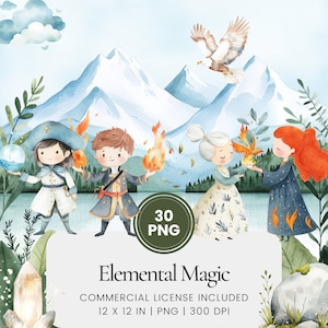 Elemental Magic Clipart - 30 PNG - Digital Planner, Junk Journaling, Wall Art, Commercial Use, Sublimation, Scrapbooking, Cards, Birthday