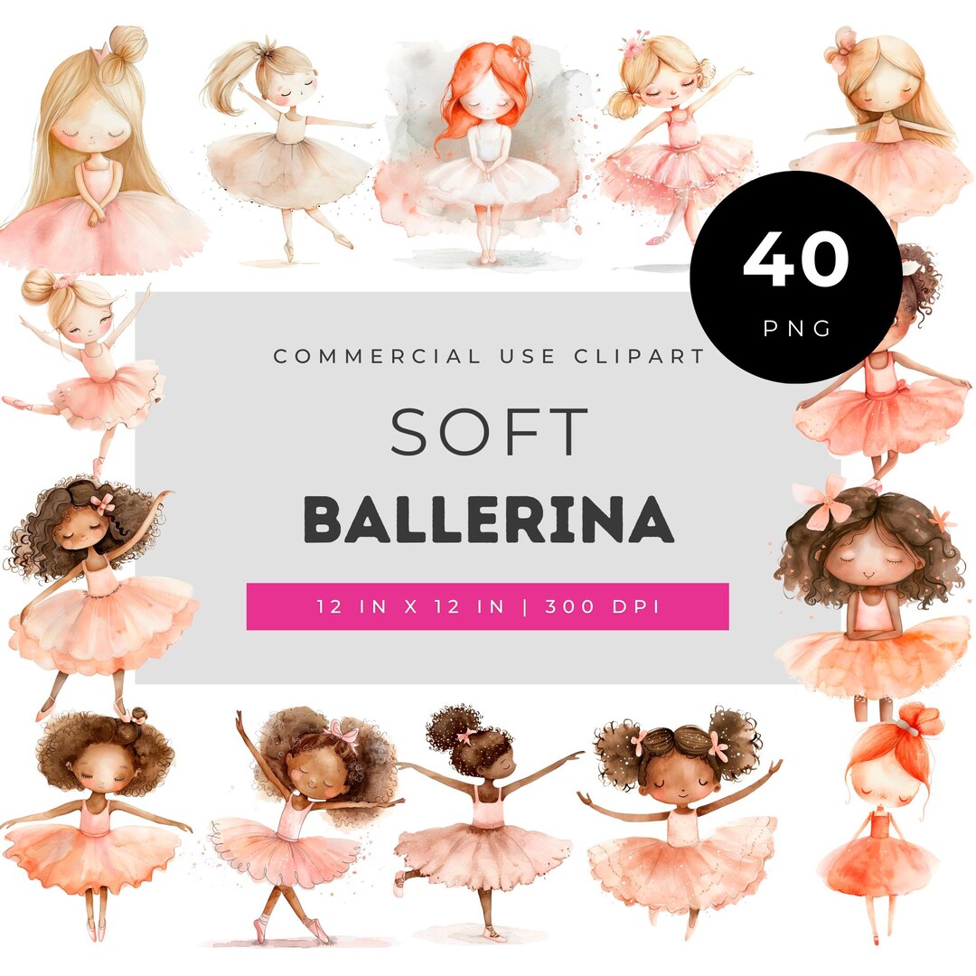 Soft Ballerina Watercolor Clipart Set, Cute Little Girl Ballet Dancer ...