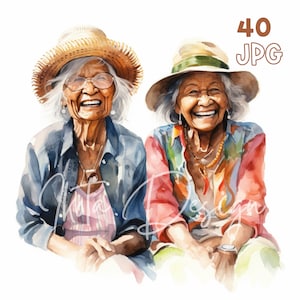 Old Funny Aboriginal Ladies Clipart - 40 JPG di alta qualità - Pianificatore digitale, Junk Journaling, Acquerello, Arte della parete, Uso commerciale, Tazze