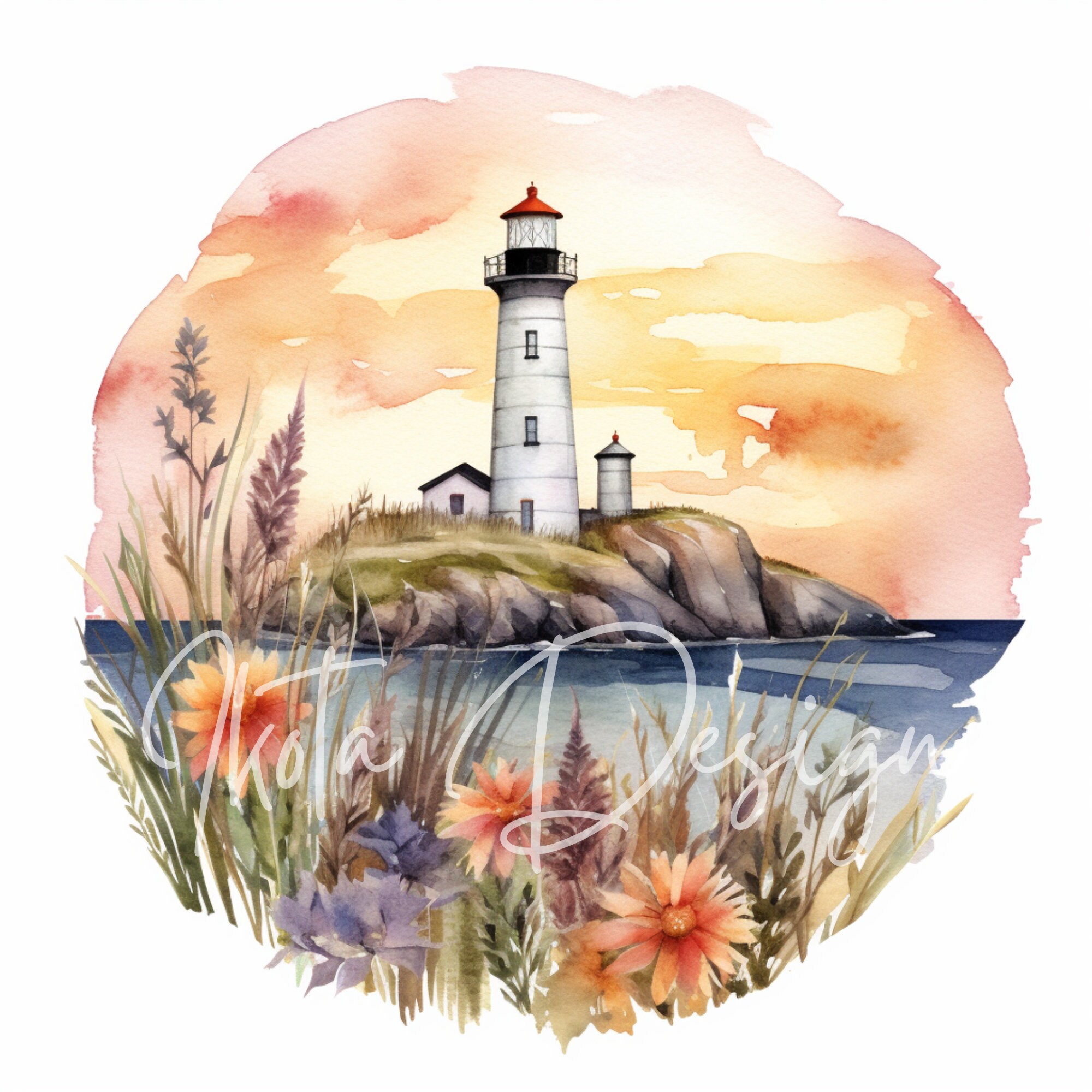 Watercolor Lighthouse Clipart Set Coastal Seascape Visual Printable ...