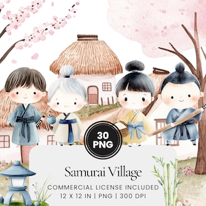 Samurai Village Clipart - 30 PNG - Digital Planner, Junk Journaling, Wall Art, Commercial Use, Sublimation, Scrapbooking, Cards, Mugs, Scene