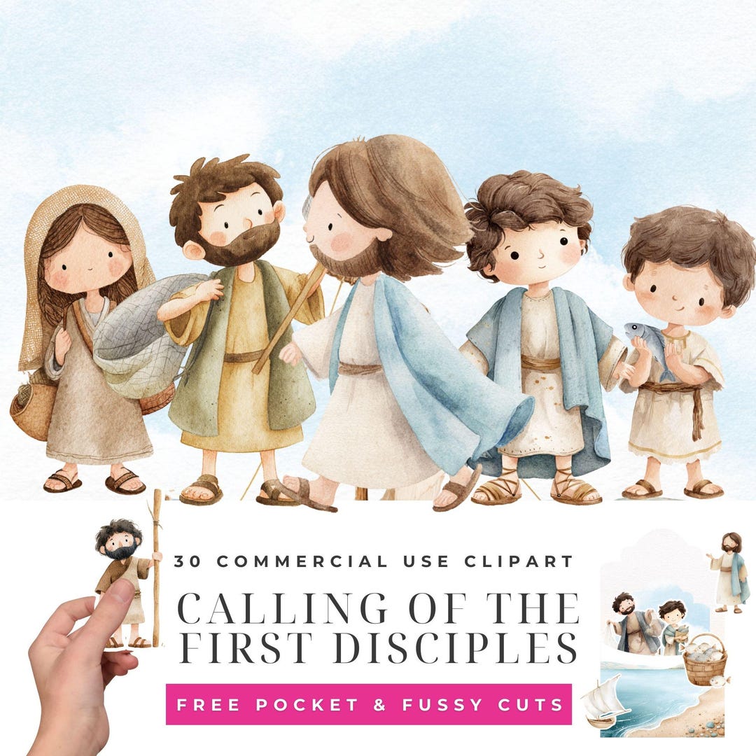 Jesus Calls First Disciples Artwork, Bible Story Clipart, Matthew 4 18 ...