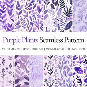 Lila Pflanzen Nahtloses Wiederholungsmuster, digitales Papier, Hintergrund, Tumbler Wrap, druckbar, kommerzielle Nutzung, Tassen, Home Decor, Junk Journal