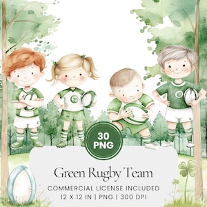 Green Rugby Team Clipart - 30 PNG - Planificateur numérique, Junk Journaling, Wall Art, Utilisation commerciale, Sublimation, Scrapbooking, Cartes, Mug, Scène