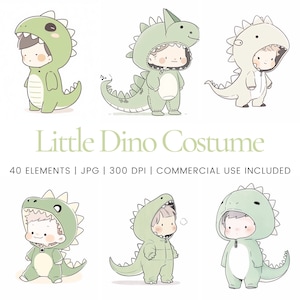 Dinosaur Costume Clipart - 40 High Quality JPGs - Digital Planner, Junk Journaling, Simple Lines, Wall Art, Commercial Use, Digital Download