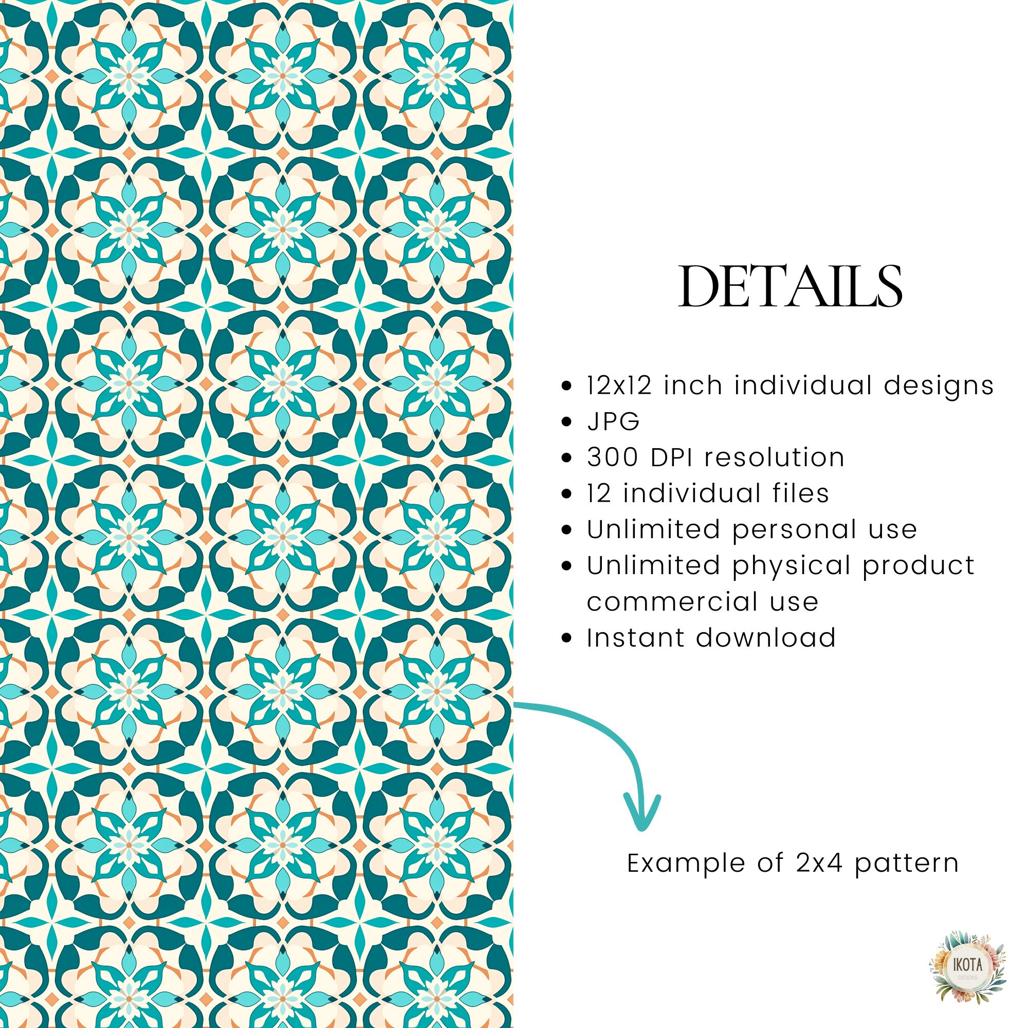 Moroccan Tile Seamless Pattern Bundle, Vibrant Geometric Digital Papers ...