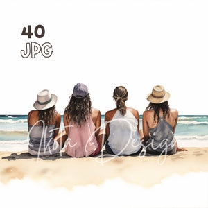 Beach Friends Group Clipart - 40 High Quality JPG - Digital Planner, Junk Journaling, Watercolor, Wall Art, Commercial Use, Digital Download