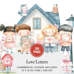 Love Letters Clipart - 30 PNG - Digital Planner, Junk Journaling, Wall Art, Commercial Use, Sublimation, Scrapbooking, Scene, Valentine Day